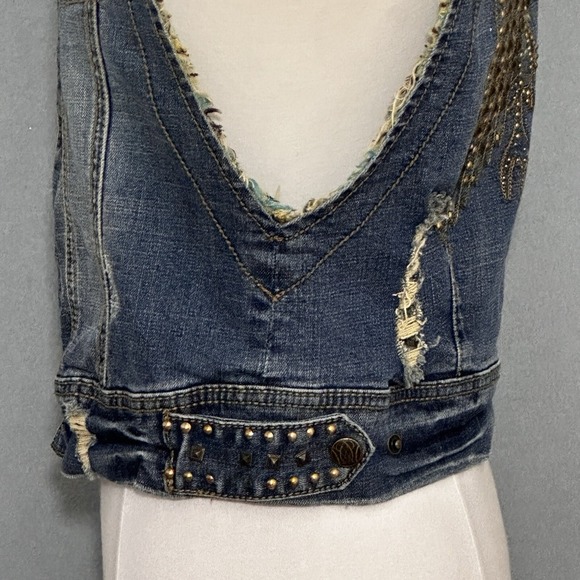 Vintage Gold Mine Women Jacket L Denim Vest Eagle Embroidered Stud Western Biker - Picture 8 of 16